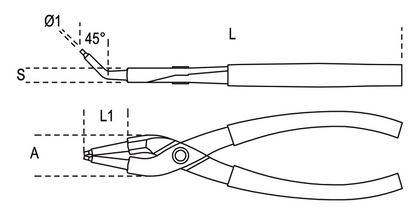 Pinze a becchi piegati a 45° per anelli elastici di sicurezza - Art. 1033 - Beta Utensili