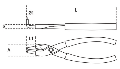 Pinze a becchi piegati a 90° per anelli elastici di sicurezza - Art. 1034 - Beta Utensili