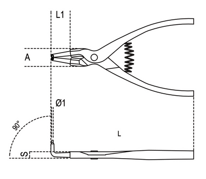 Pinze a becchi piegati a 90° per anelli elastici di sicurezza - Art. 1038 - Beta Utensili